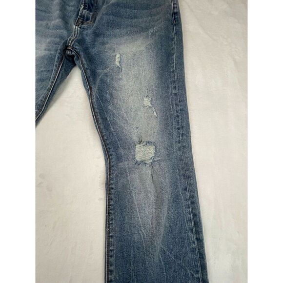 Akoo Straight Jeans Men's Size 38 Blue Denim Solid Cotton Distressed High-Rise - Picture 3 of 16